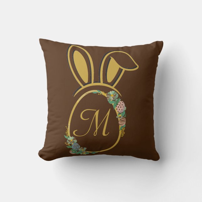 Coussin Monogramme unique de lapin de Pâques (Recto)