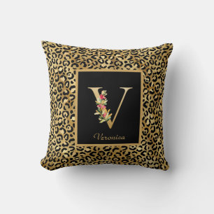 Coussin Monogramme V personnalisé Léopard Moderne