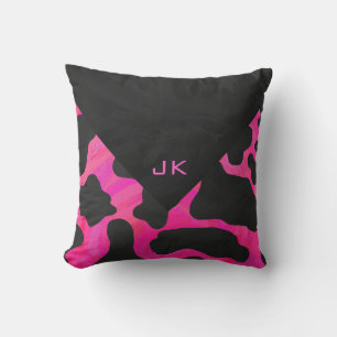 Coussin Monogramme Vache Rose et Imprimé Noir