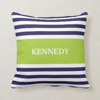 Coussin Monogramme vert de rayures de marine