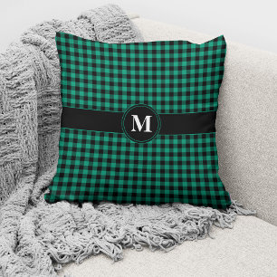 Coussin Monogramme Vert Et Noir En vichy Motif Jeu