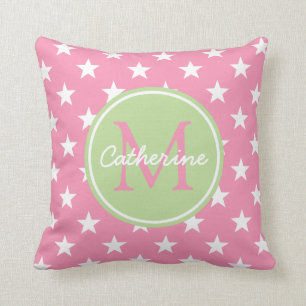 Coussin Monogramme vert rose et en bon état heureux