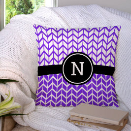 Coussin Monogramme violet blanc Chevron Motif Bold Moderne