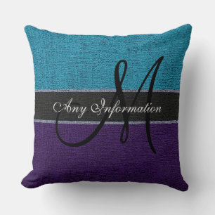 Coussin Monogramme violet et bleu élégant