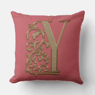 Coussin Monogramme Y Rose de mariage douce diplômée d'anni
