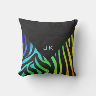 Coussin Monogramme Zebra noir et arc-en-ciel