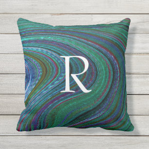 Coussin Monogrammes Green Wave Artsy Swirl Motif élégant