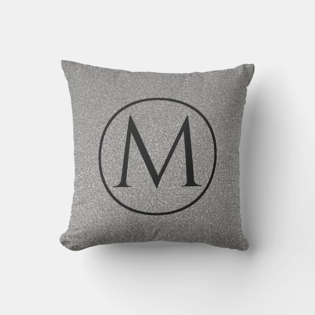 Coussin Monogrammes initial noir blanc gris Parties scinti (Recto)