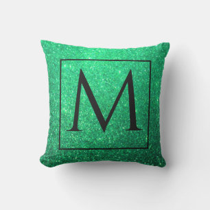 Coussin Monogrammes Première Parties scintillant verte Sai