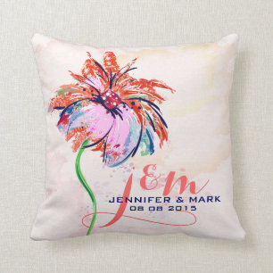 Coussin Monographie Colorée Vintage main dessinée Fleur