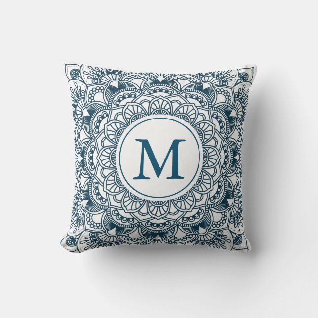 Coussin Monographie de mandala bleu Navi (Recto)
