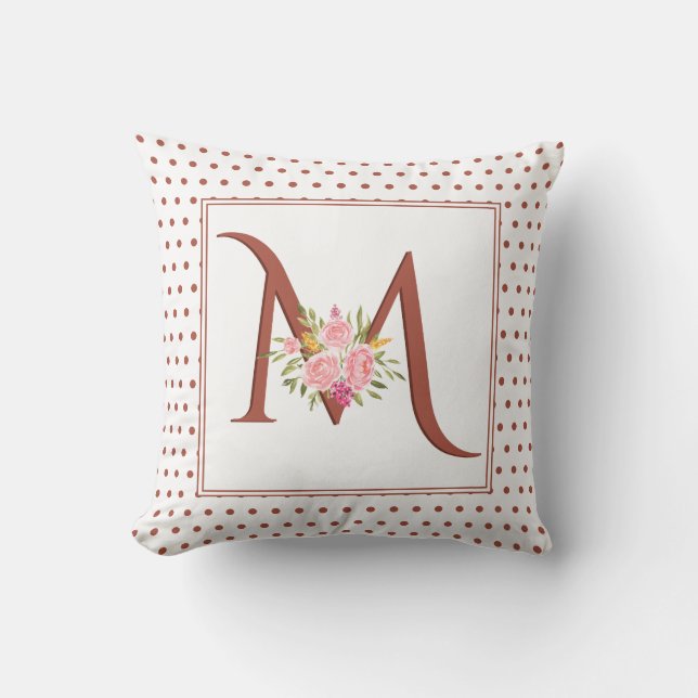 Coussin Monographie en terre cuite, roses et pois (Recto)