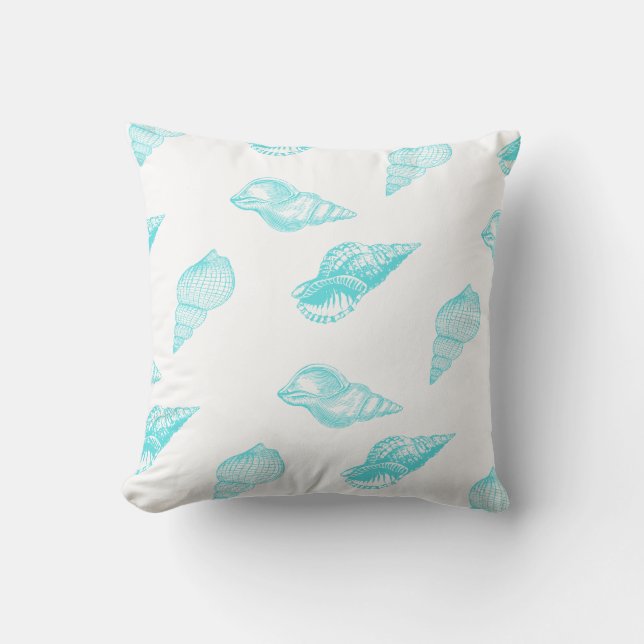 Coussin Monographie nautique Coques de coquillages Aqua bl (Recto)