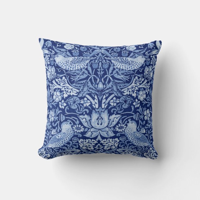 Coussin Monotone bleu de fraises Thief, William Morris (Recto)