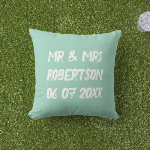 Coussin Monsieur et Madame typographie vintage sarcelle cl