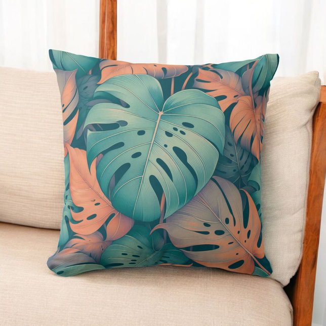 Coussin Monstera Fleurs tropicales Boho Aquarelle Botanica (Créateur téléchargé)