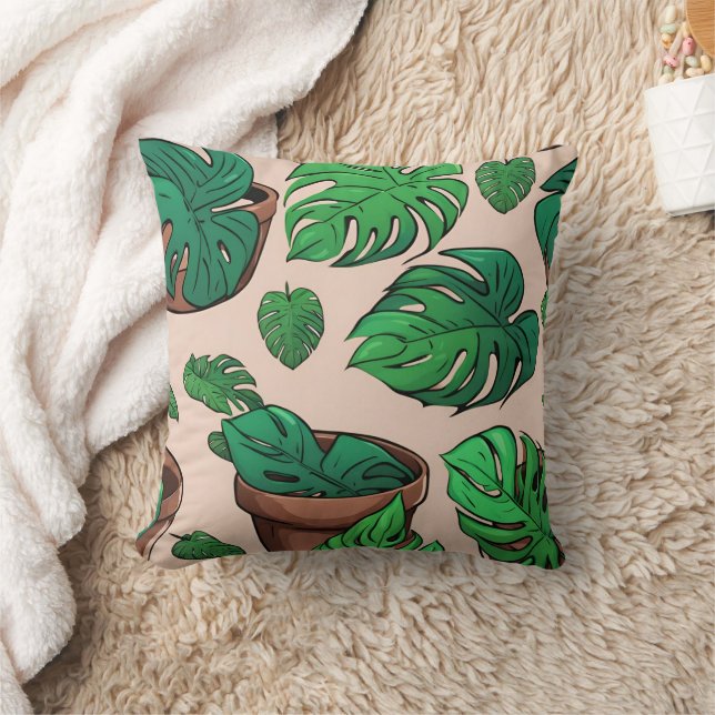 Coussin Monstera Plante Pot Motif Art (Couverture)