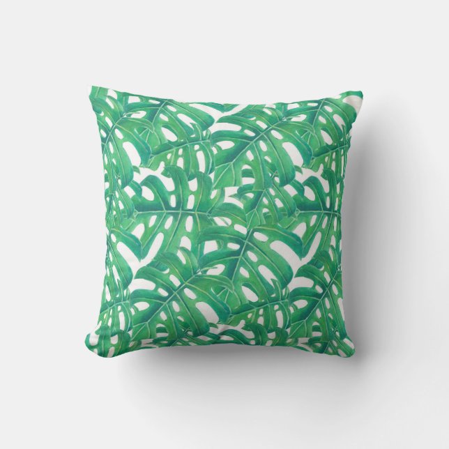 Coussin Monstère verte tropicale feuille motif (Recto)