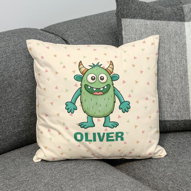 Coussin Monstre vert mignon Personnalisé (Créateur téléchargé)