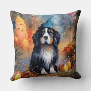 Coussin Montagne bernoise d'Halloween avec la peur Citroui