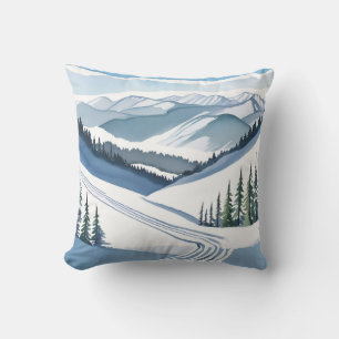 Coussin Montagne de ski aquarelle