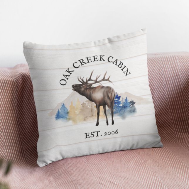 Coussin Montagne personnalisée cabine Rustic Elk White Woo (Créateur téléchargé)