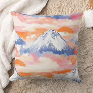 Coussin Montagne Scénique enneigée de Lavande Aquarelle