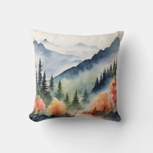 Coussin Montagnes Aquarelle Arbres Automne Nature