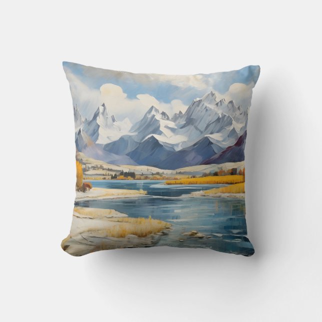Coussin Montagnes d'hiver et lac (Recto)