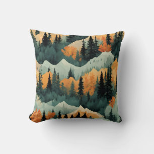 Coussin Montagnes Et Arbres Vert Et Orange