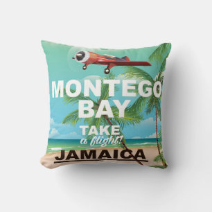Coussin Montego Bay Jamaïque affiche de voyage vintage