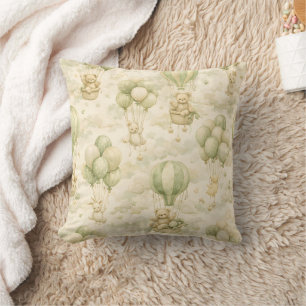 Coussin Montgolfière Ourson Vintage Motif Nuage