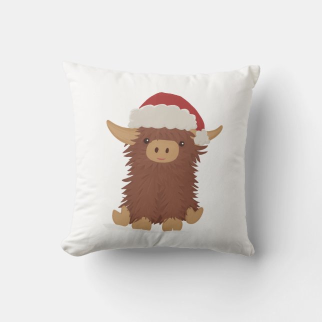 Coussin Moo-ry Noël mignon shaggy Vache des Highlands Père (Recto)