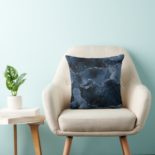 Coussin Moody Agate Marine Denim Steel Blue Faux Parties
