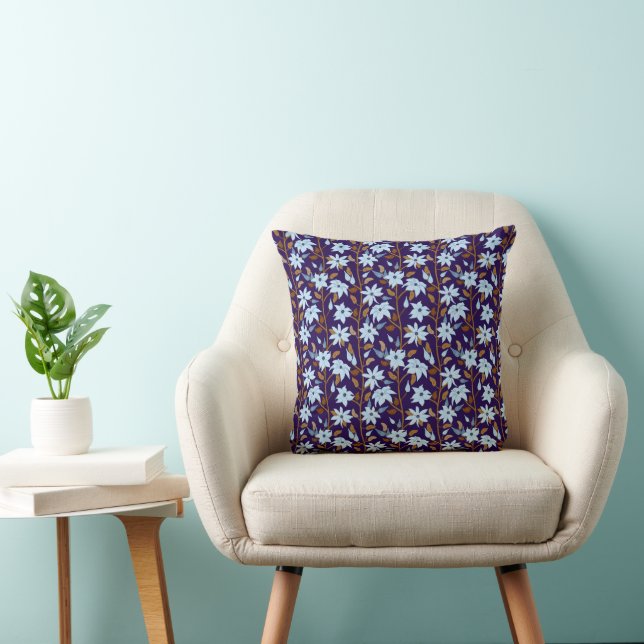 Coussin Moody Blue Clematis Trail Floral Pattern (Chaise)
