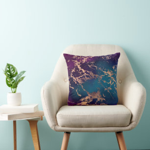 Coussin Moody Luxe Marble Profond violet et Turquoise or