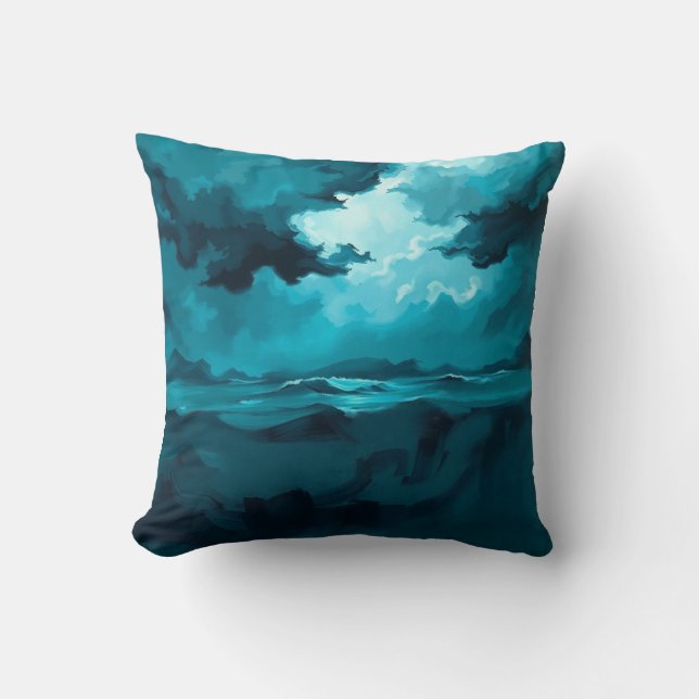 Coussin Moody Ocean Waves Under Stormy Sky – Abstract Seas (Recto)