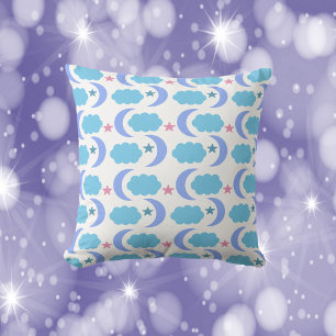 Coussin Moon Cloud Stars Motif Purple Blue