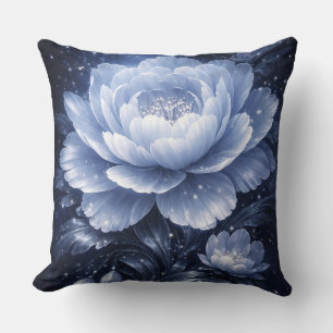 Coussin Moonlit Bloom – Art mural floral bleu lumineux