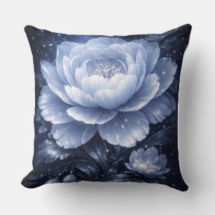 Coussin Moonlit Bloom – Art mural floral bleu lumineux