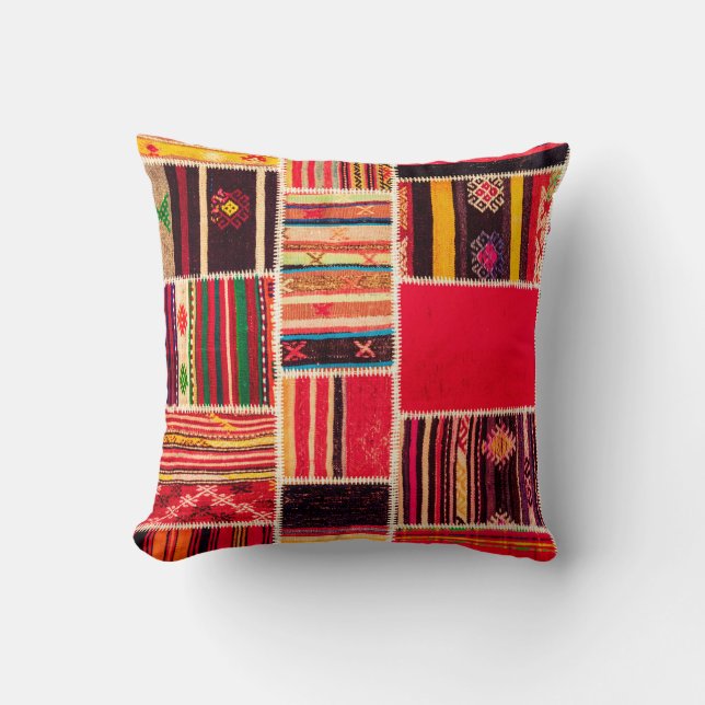 Coussin Moquette turque patchwork fait main. Patchwork Pat (Recto)