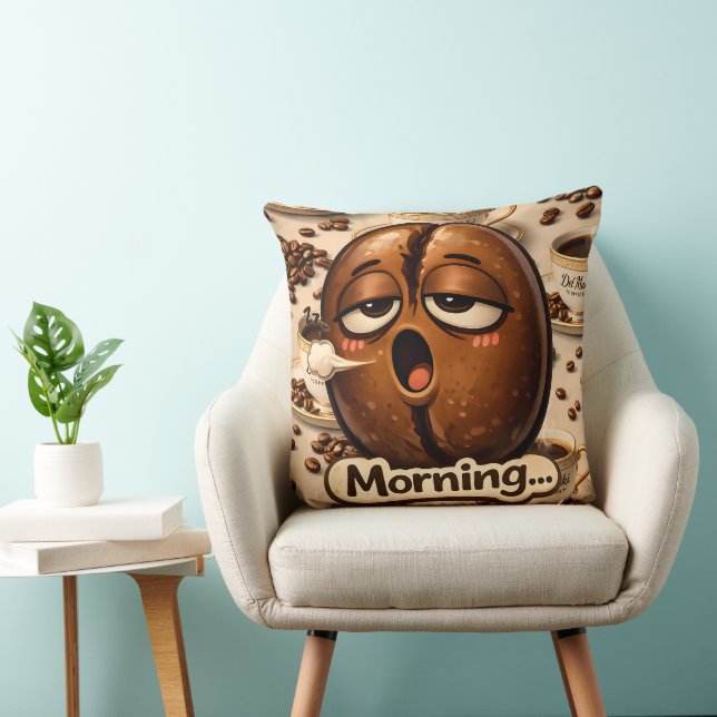 Coussin Morning, sleepy coffee bean funny relatable coffee (Chaise)