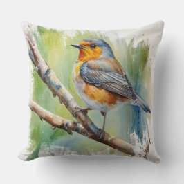 Coussin Morning Song robin peinture d'oiseaux