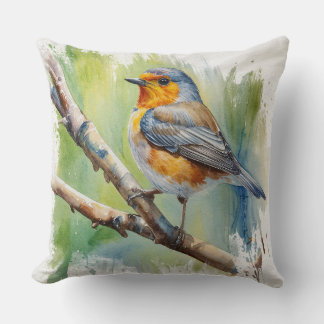 Coussin Morning Song robin peinture d'oiseaux