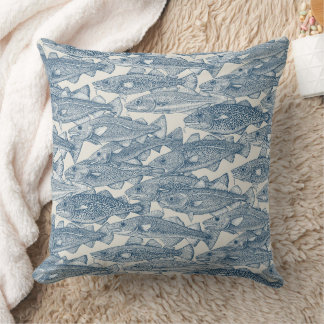 Coussin Morue de l'Atlantique cobalt blanc fort