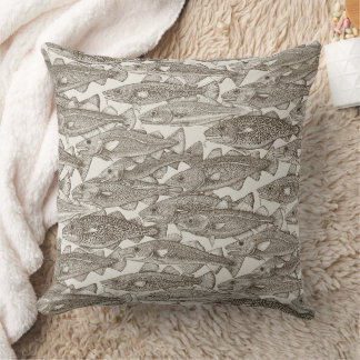 Coussin Morue de l'Atlantique thé marron fort blanc