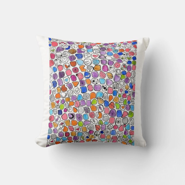 Coussin Mosaic Doodle Pattern with Whimsical Symbols (Recto)