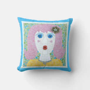 Coussin Mosaic - Ingrid avec bordure Turquoise et ivoire