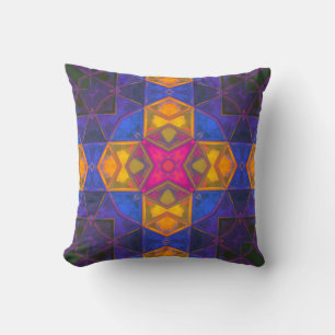 Coussin Mosaic kaléidoscope Carré jaune bleu et rose