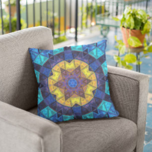 Coussin Mosaic Kaleidoscope Fleur Bleu et Jaune